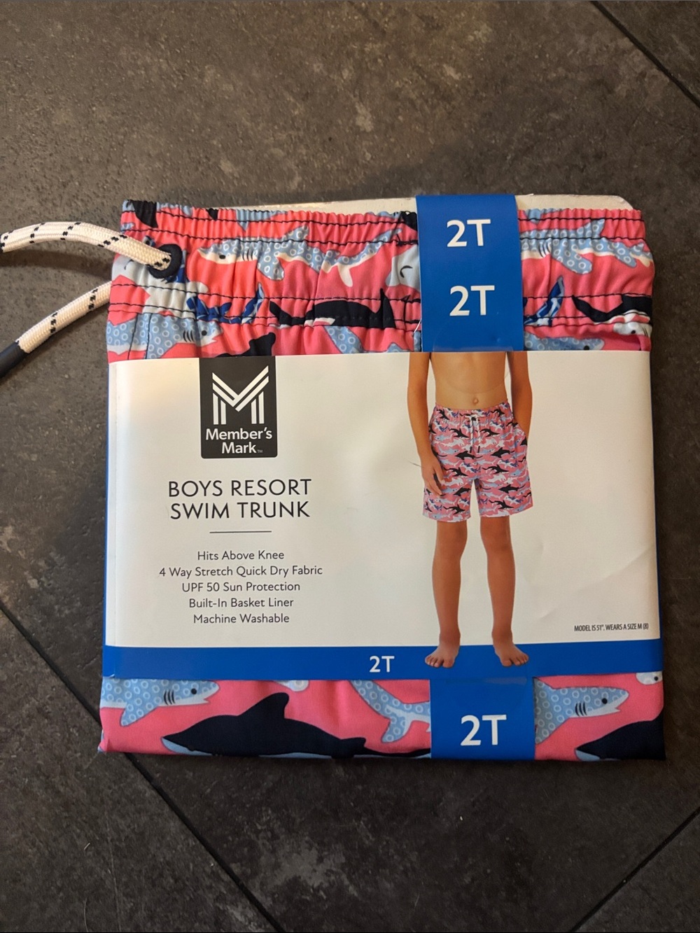 Boys' Pink Shark Print Resort Swim Trunk - 2T